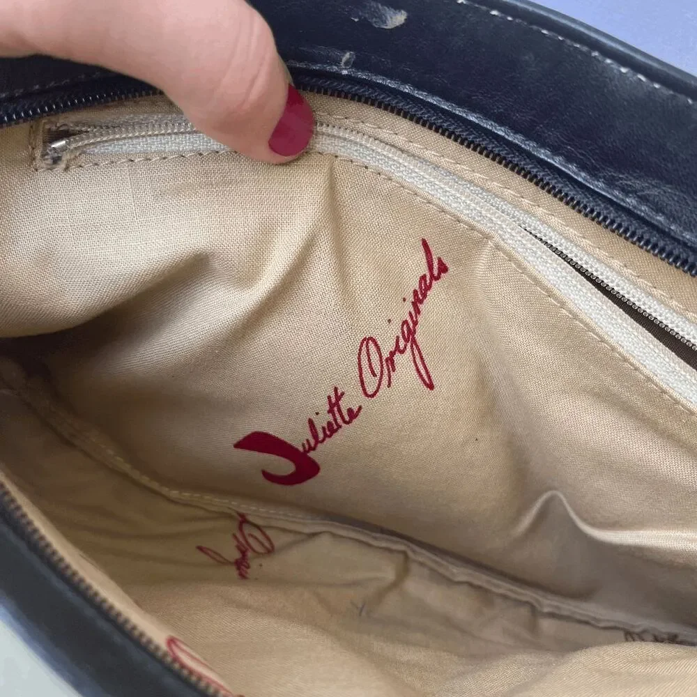 Vintage 70s Juliette Originals Leather Colorblock Crossbody Bag Purse - Picture 4 of 9